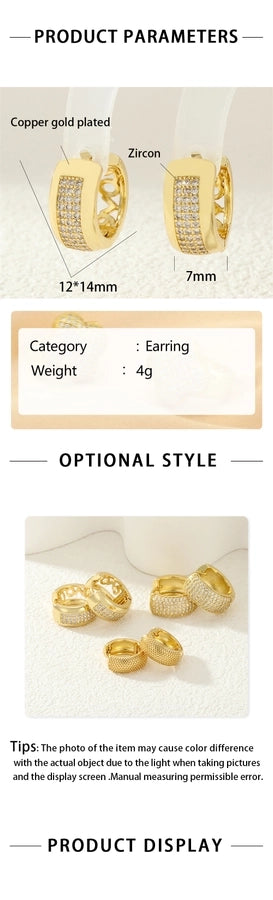 1 Pair IG Style Business Commute Circle Inlay Copper Zircon 18K Gold Plated Earrings