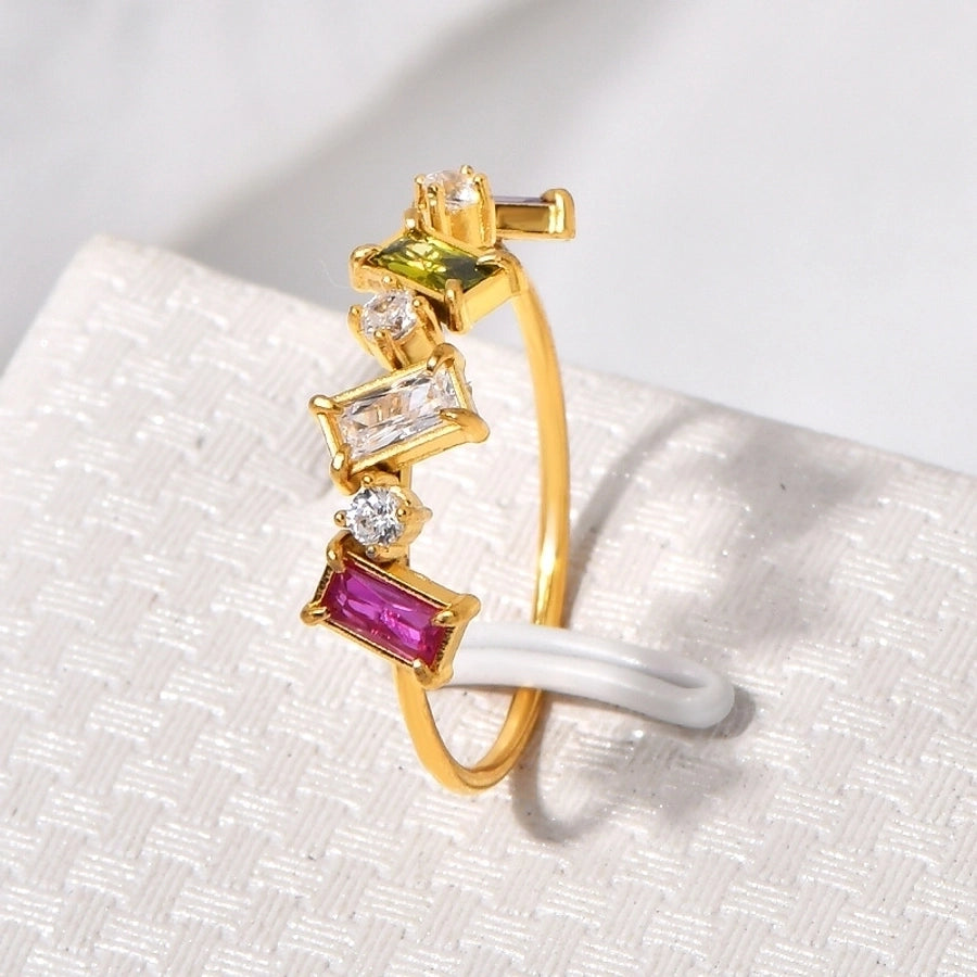 Jewelry Elegant Geometric Solid Color 304 Stainless Steel Rhinestones 18K Gold Plated Inlay Rings