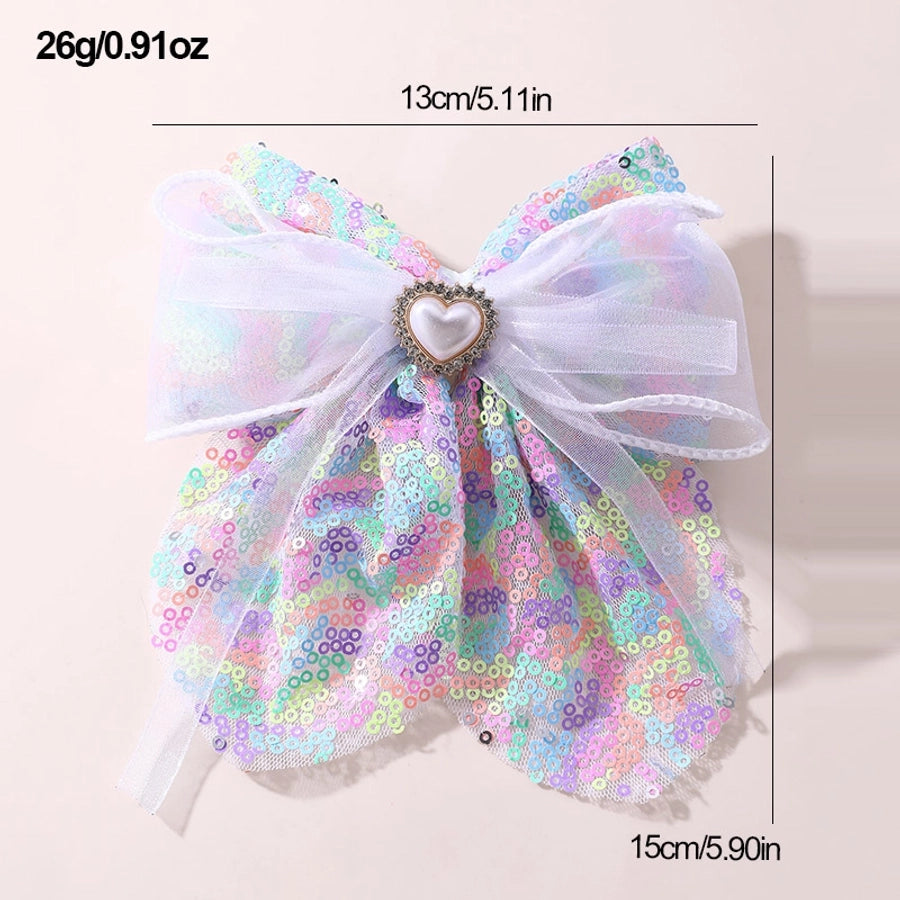 Girl'S Cute Sweet Heart Shape Bow Knot Cloth Hair Clip