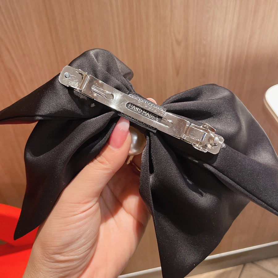fashion bow knot cloth pearl hair clip 1 piece