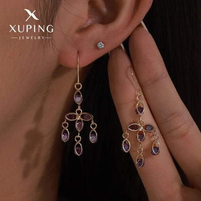 1 Pair Lady Sweet Geometric Tassel Plating Copper Artificial Gemstones 18K Gold Plated Drop Earrings