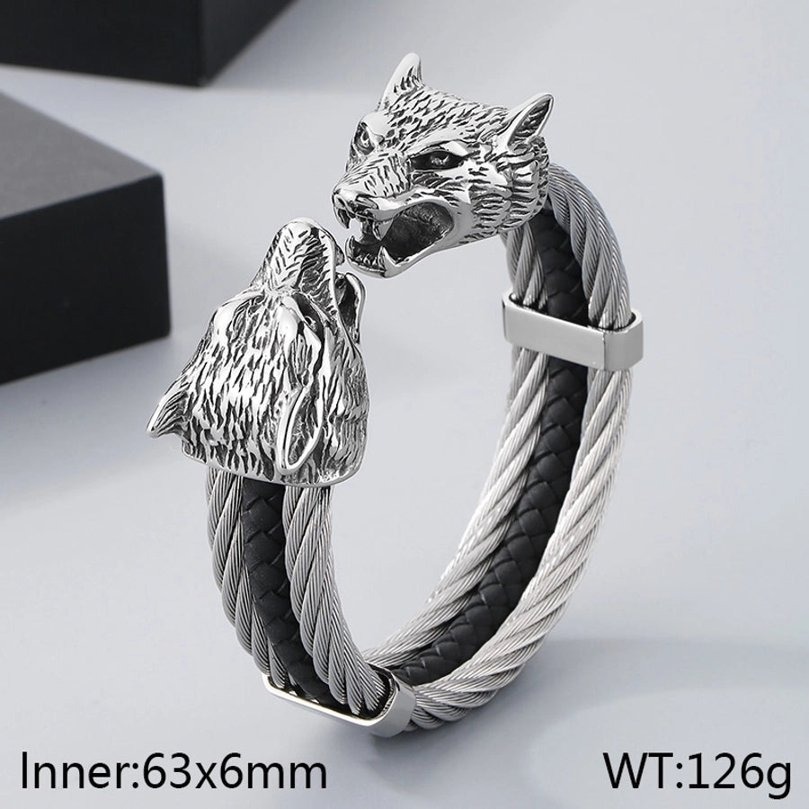 Business Lion's head Wolf Head Skull 304 Stainless Steel 18K Gold Plated Men's Bangle