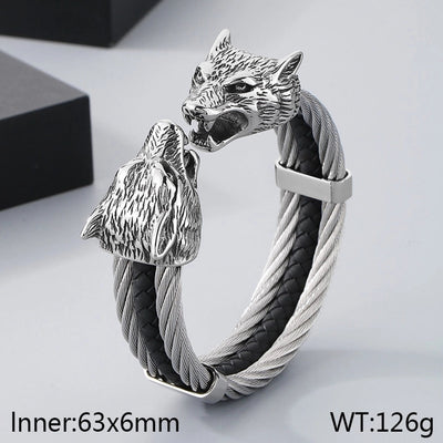 Business Lion's head Wolf Head Skull 304 Stainless Steel 18K Gold Plated Men's Bangle