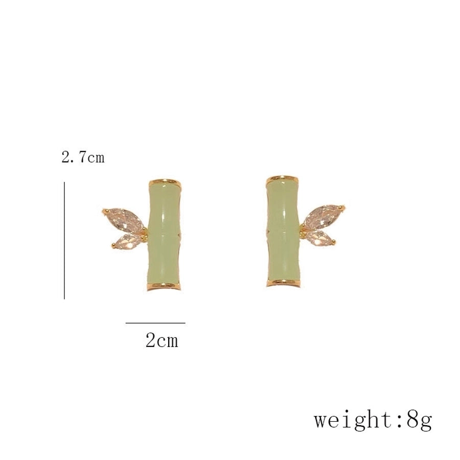 1 Pair Elegant Vintage Style Geometric Bamboo Plating Synthetics Metal Copper Zircon 14K Gold Plated Ear Studs