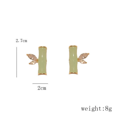 1 Pair Elegant Vintage Style Geometric Bamboo Plating Synthetics Metal Copper Zircon 14K Gold Plated Ear Studs