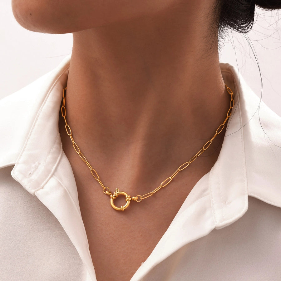 Jewelry IG Style Geometric 201 Stainless Steel 18K Gold Plated Pendant Necklace