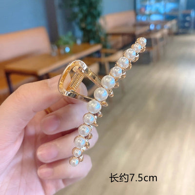 korean style imitation pearl metal rhinestone catch clip