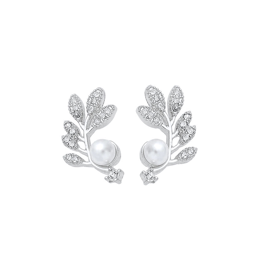 1 Pair Simple Style Leaf Inlay Copper Rhinestones Pearl Ear Studs