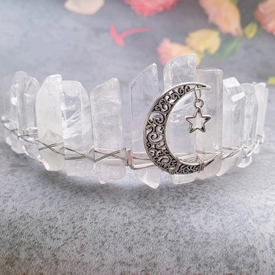 retro star moon crown alloy natural crystal crown