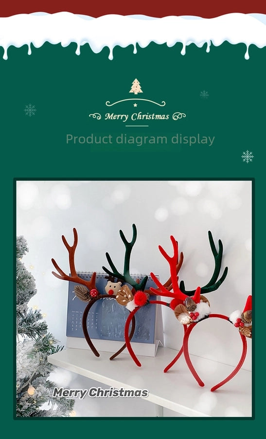 Internet Celebrity  Christmas Girl Heart Christmas Hair Band Cute Elk Horn Hair Accessories Pressure Hair Band