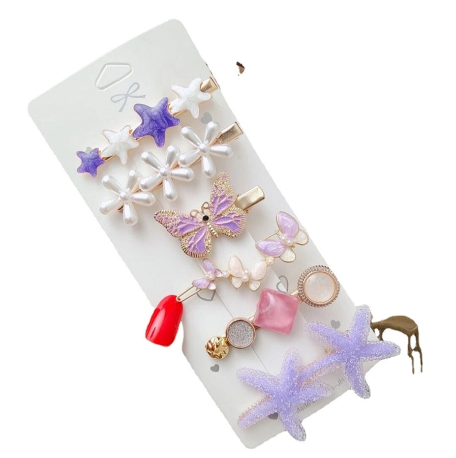 sweet plaid flower alloy pearl rhinestones hair clip 1 set