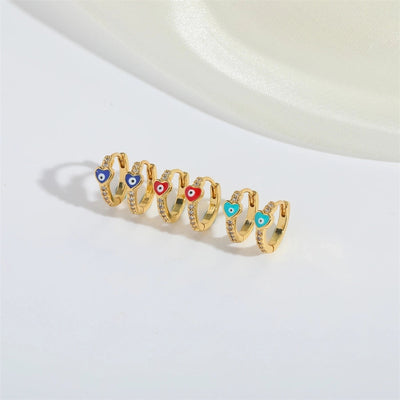 1 Pair Elegant Simple Style Commute Devil's Eye Heart Shape Enamel Copper Zircon 14K Gold Plated Earrings