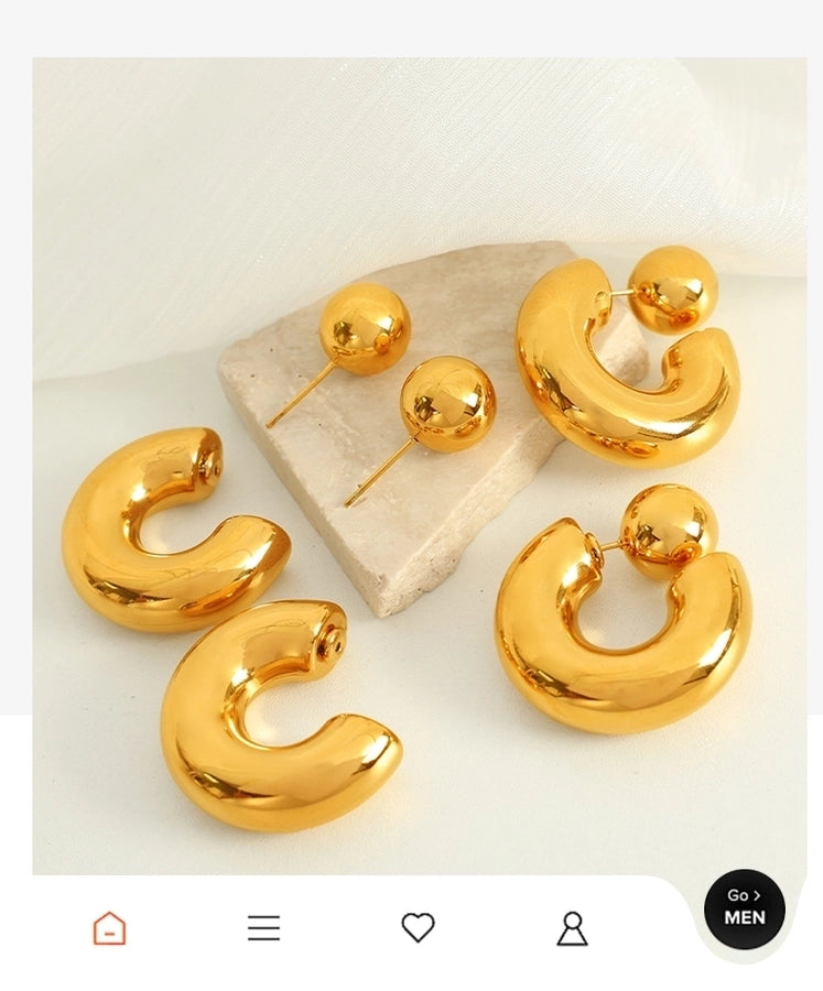 1 Pair IG Style Casual Retro C Shape Round Polishing Plating 304 Stainless Steel 18K Gold Plated Ear Studs
