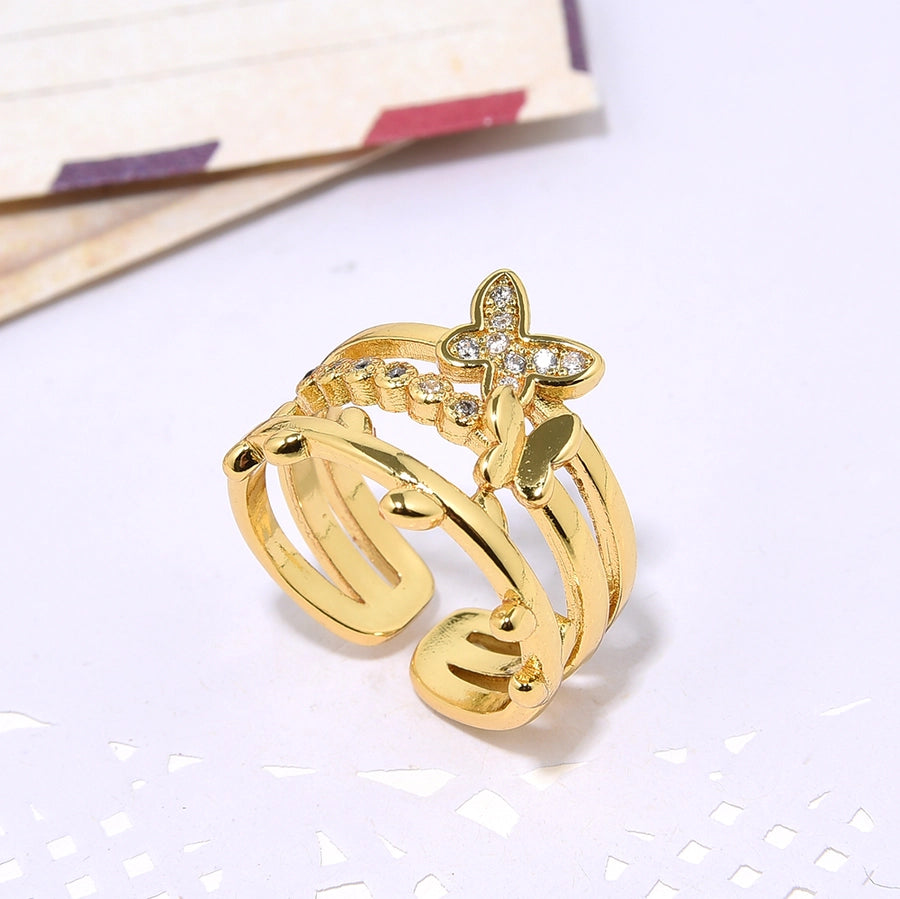 Copper Plating 18K Color Retaining Glossy Zircon Butterfly Rattan Man Snake-Shaped Open Ring