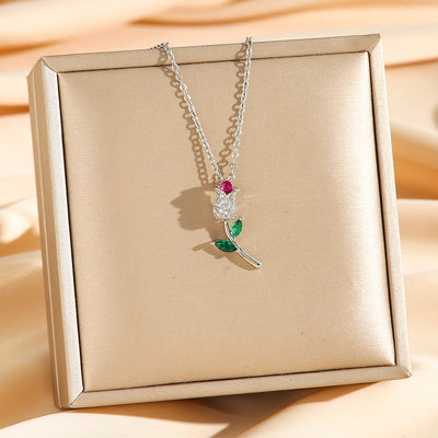 Jewelry Elegant Tulip Titanium Steel Zircon Plating Pendant Necklace