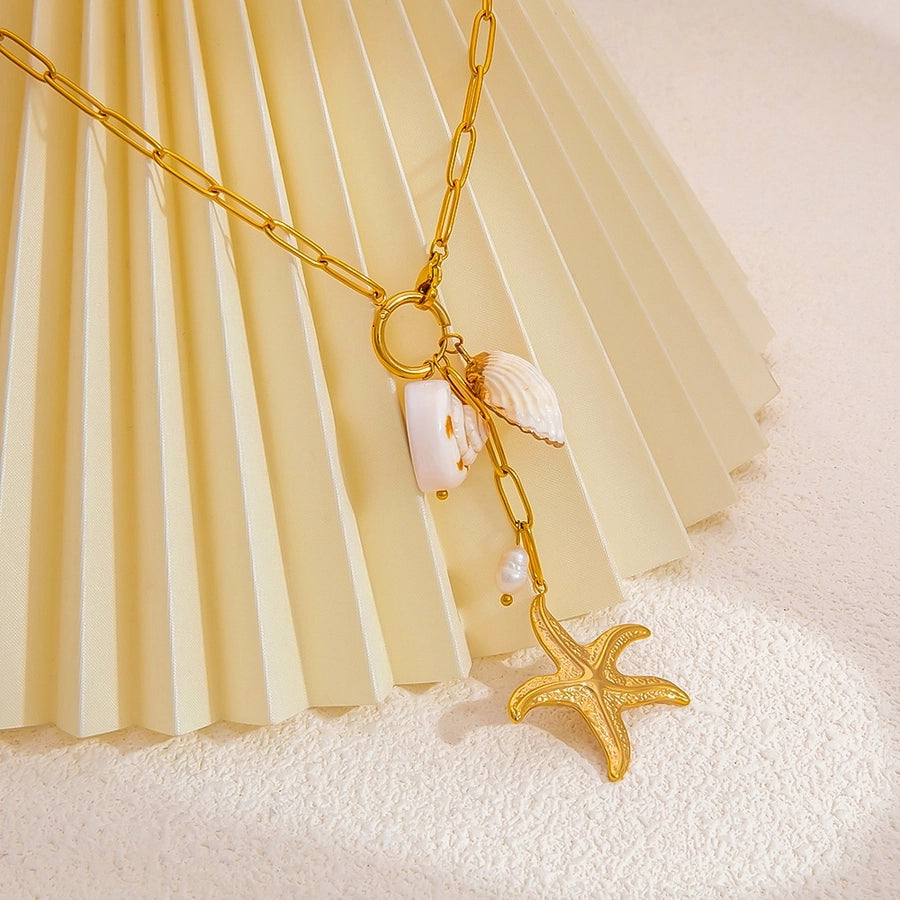 Jewelry Vintage Style Beach Starfish Shell 304 Stainless Steel Plating Pendant Necklace