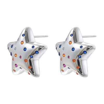 1 Pair Elegant Lady Streetwear Pentagram Plating Inlay Copper Zircon 18K Gold Plated Ear Studs