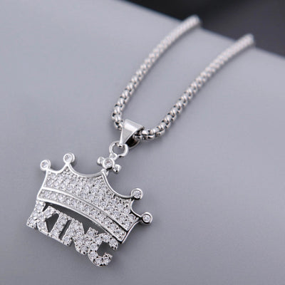 Punk Classic Style Crown Dollar Copper Inlaid Zircon Zircon 18K Gold Plated Unisex Pendant Necklace