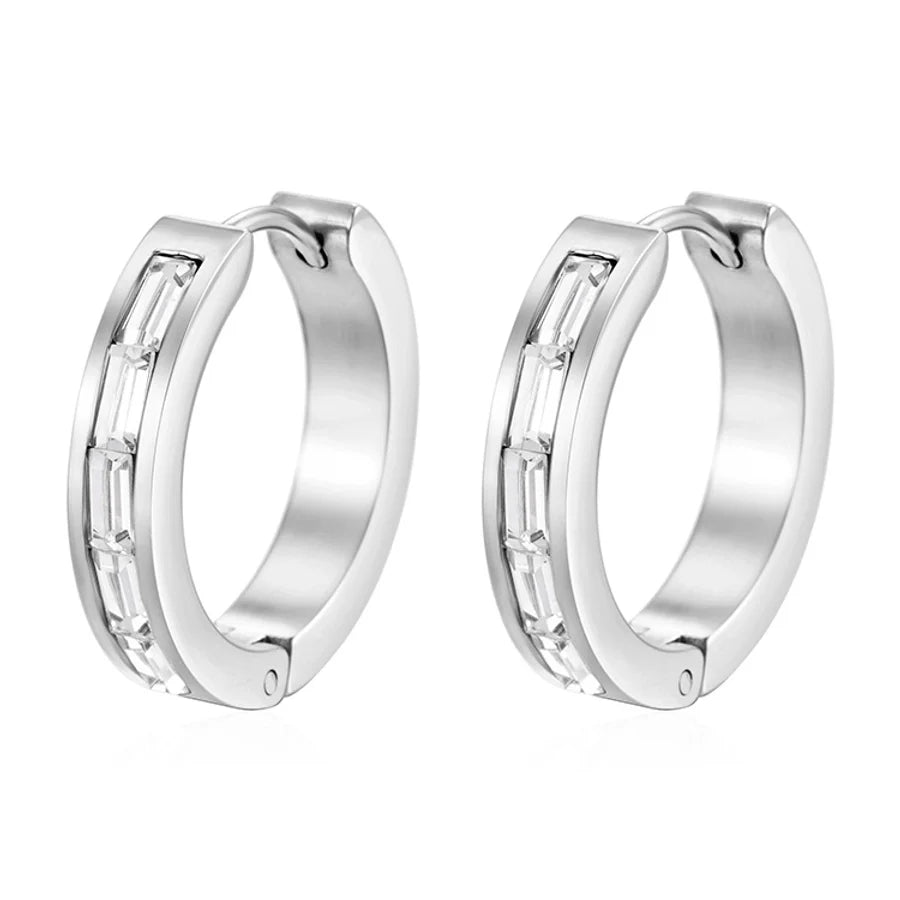 1 Pair Simple Style Geometric Inlay 304 Stainless Steel Zircon Earrings