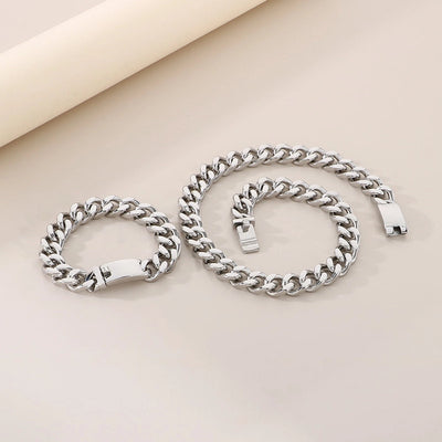 Fashion Minimalist Atmospheric Stainless Steel Cuban Link Chain Bracelet Necklace