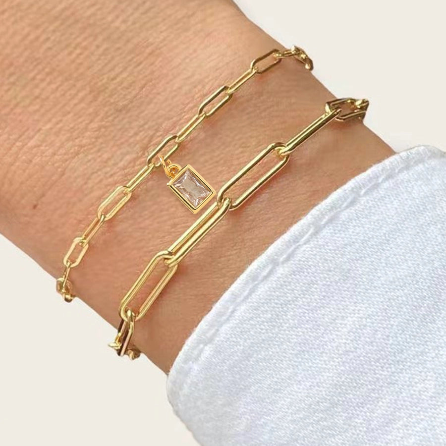 304 Stainless Steel Copper Inlay Heart Shape Zircon Bracelets