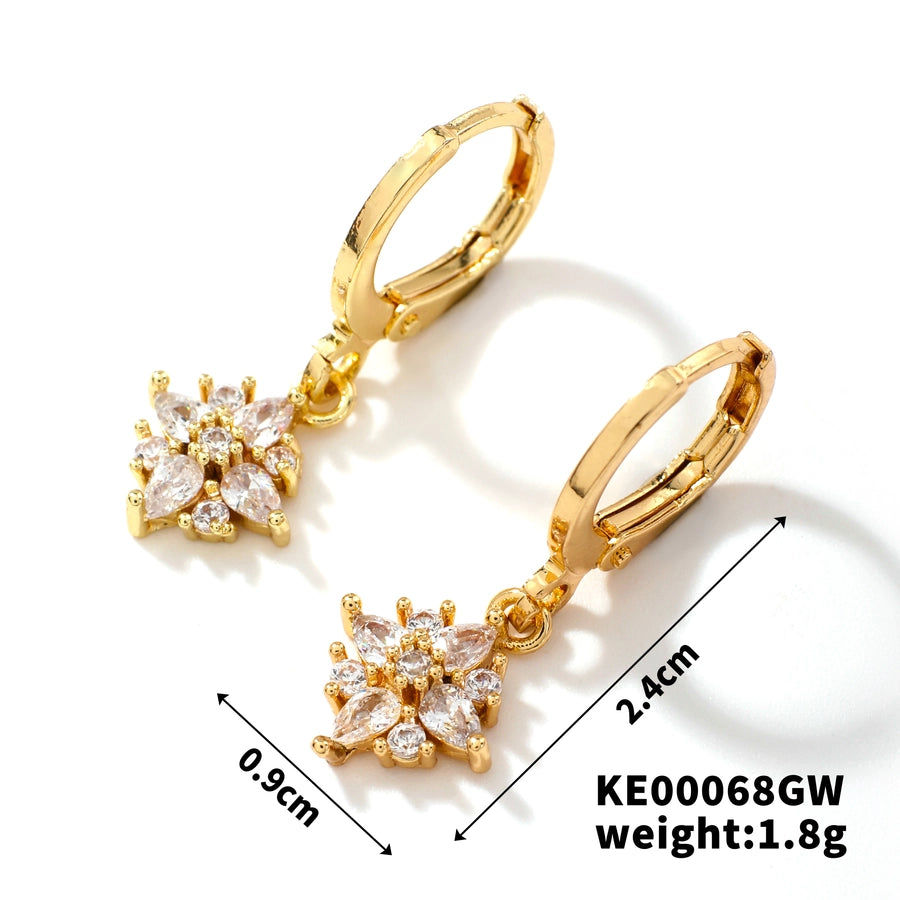 1 Pair Casual Elegant Heart Shape Flower Inlay Copper Zircon K Gold Plated Drop Earrings