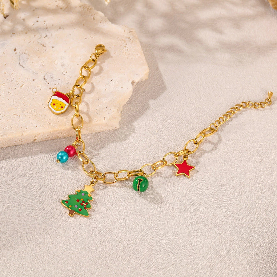 Simple Style Christmas Tree Santa Claus Christmas Socks 304 Stainless Steel cable chain Bracelets In Bulk