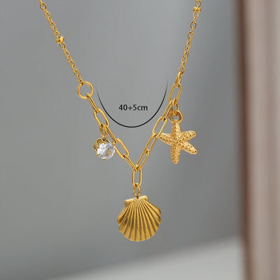 Jewelry Hip-Hop Hawaiian Romantic Starfish Conch 304 Stainless Steel Pendant Necklace