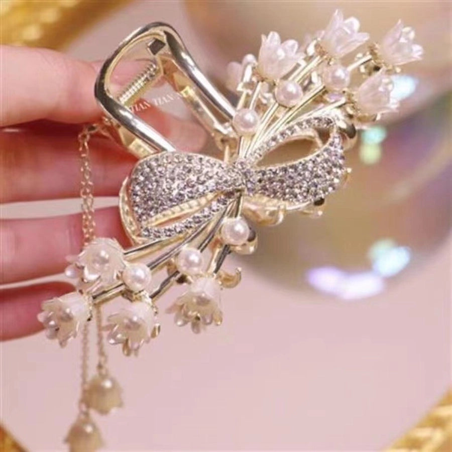 elegant fashion tassel butterfly alloy butterfly artificial gemstones artificial pearls hair clip