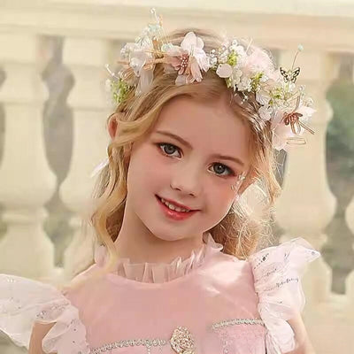 Children's Wreath Headwear Princess Super Fairy Strap Pearl Headband Wedding Flower Girl Headband Mori Headband Hair Accessories