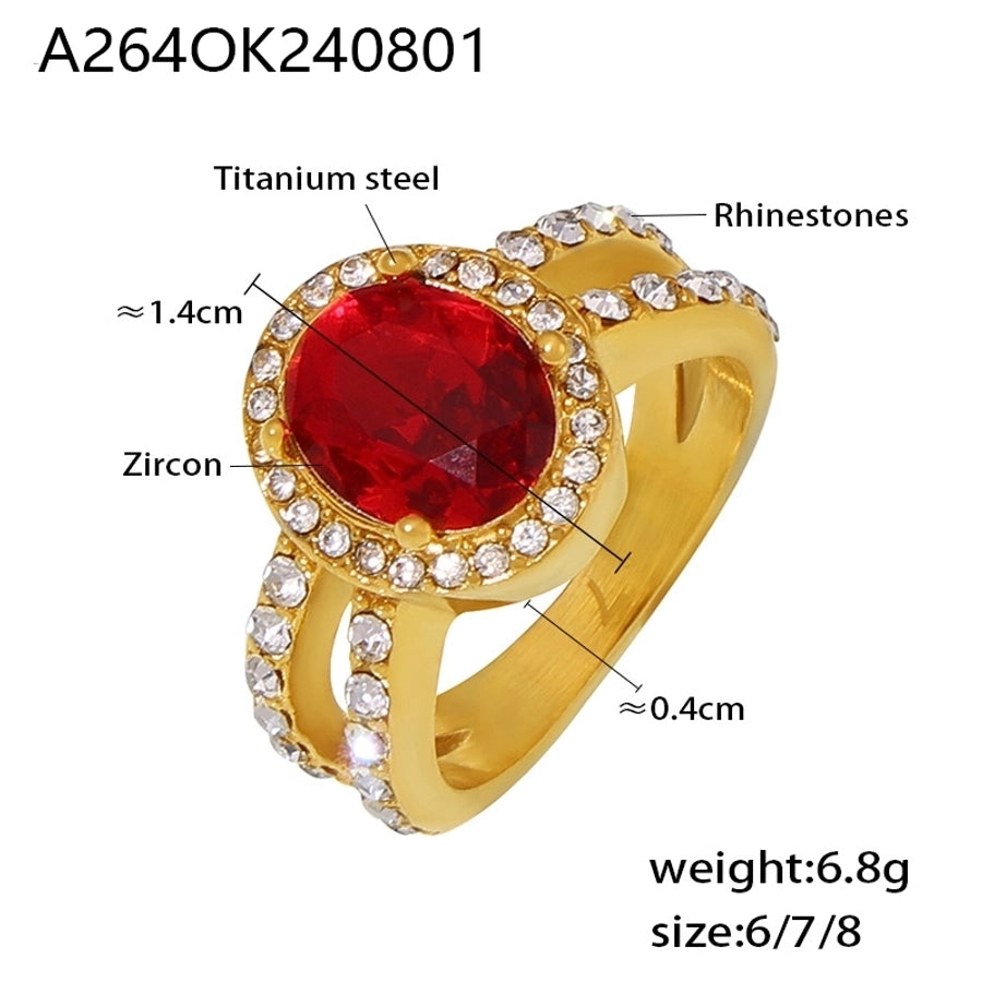 Jewelry Vintage Style Geometric Oval Titanium Steel Zircon 18K Gold Plated Inlay Rings