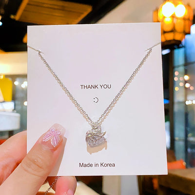 304 Stainless Steel Copper 18K Gold Plated K Gold Plated Inlay Swan Zircon Pendant Necklace