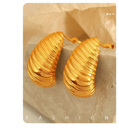 1 Pair IG Style Basic Classic Style Croissant Polishing Plating Pleated 304 Stainless Steel 18K Gold Plated Ear Studs