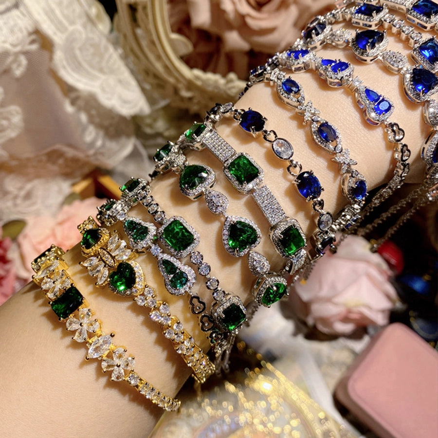 Copper Inlay Water Droplets Heart Shape Rectangle Artificial Gemstones Bracelets