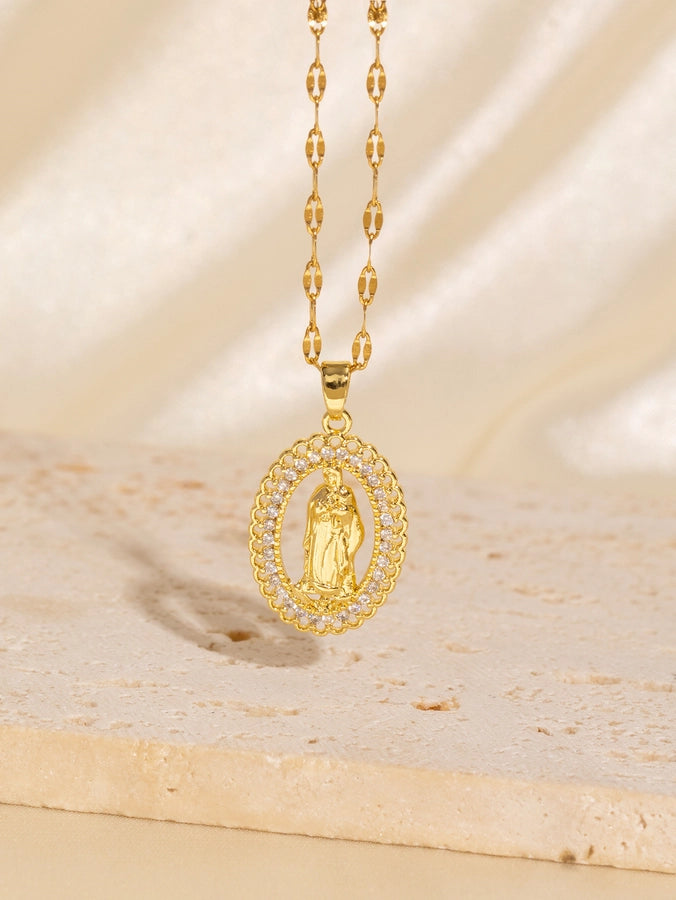 Copper Plating Virgin Mary Zircon Pendant Necklace