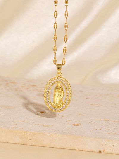 Copper Plating Virgin Mary Zircon Pendant Necklace