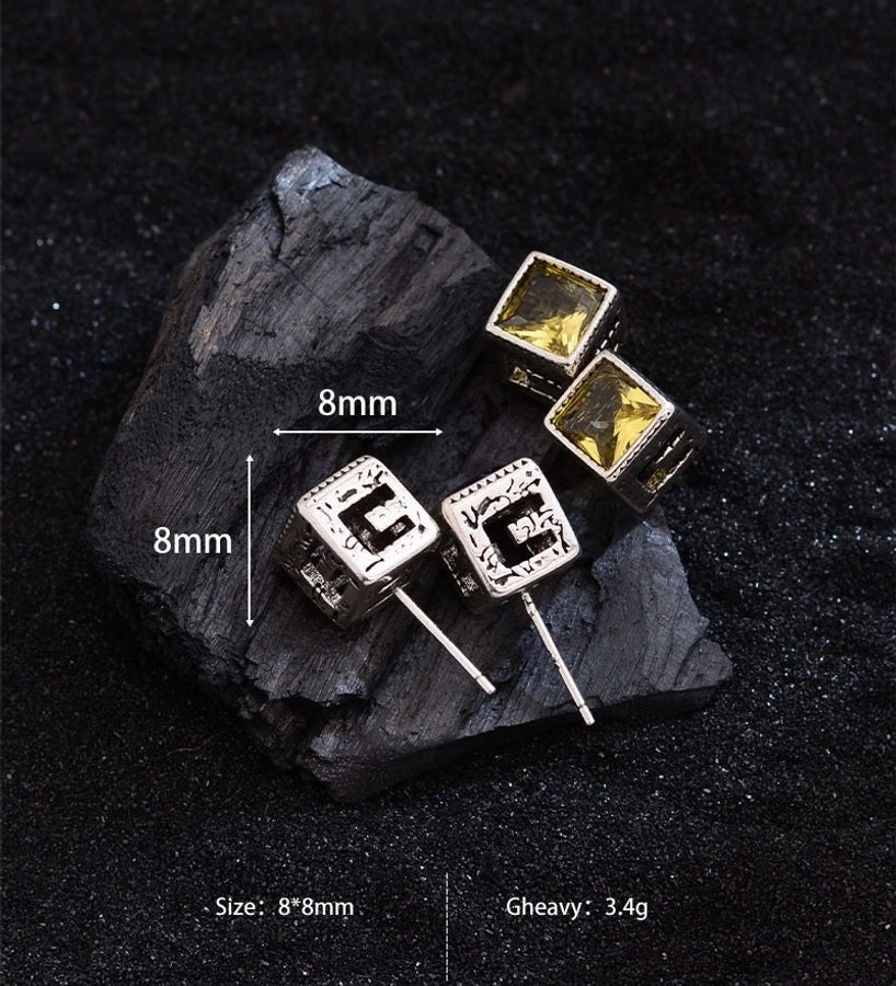 1 Pair Hip-Hop Vintage Style Square Inlay Copper Zircon Ear Studs