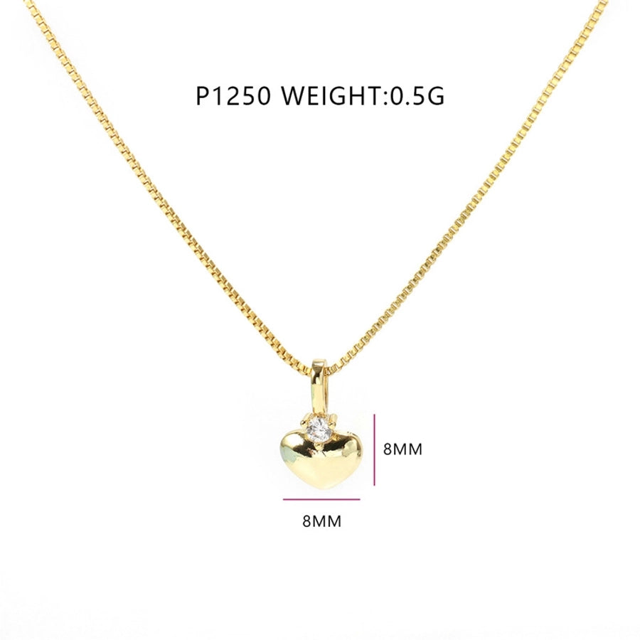 Jewelry Classic Style Heart Shape Copper Zircon Polishing Plating Pendant Necklace