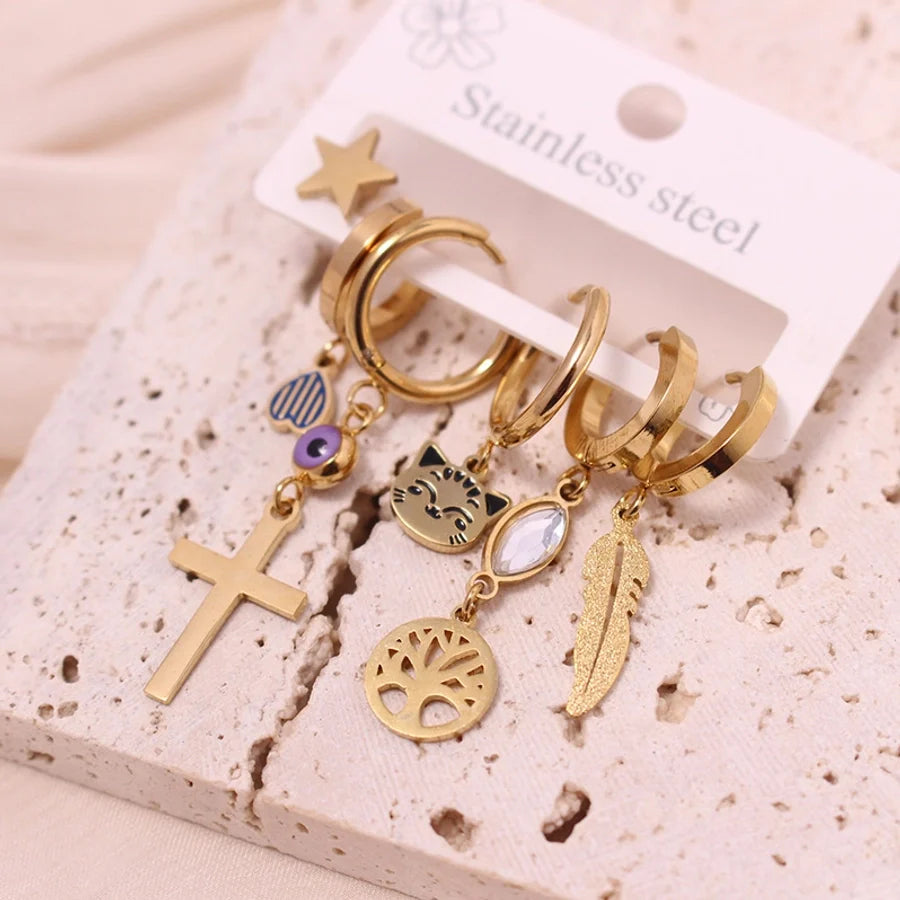 1 Set Vacation Simple Style Leaf Heart Shape Flower Plating Titanium Steel Drop Earrings