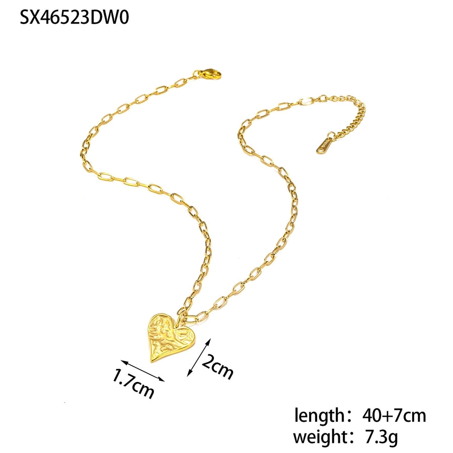 Jewelry Simple Style Heart Shape 304 Stainless Steel 18K Gold Plated Pendant Necklace