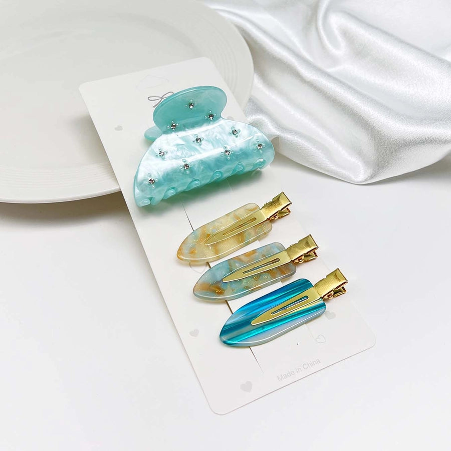 4-Piece Set High Quality Acetate with Diamond Advanced Grip Thin and Glittering Seamless Bang Clip Female Daily