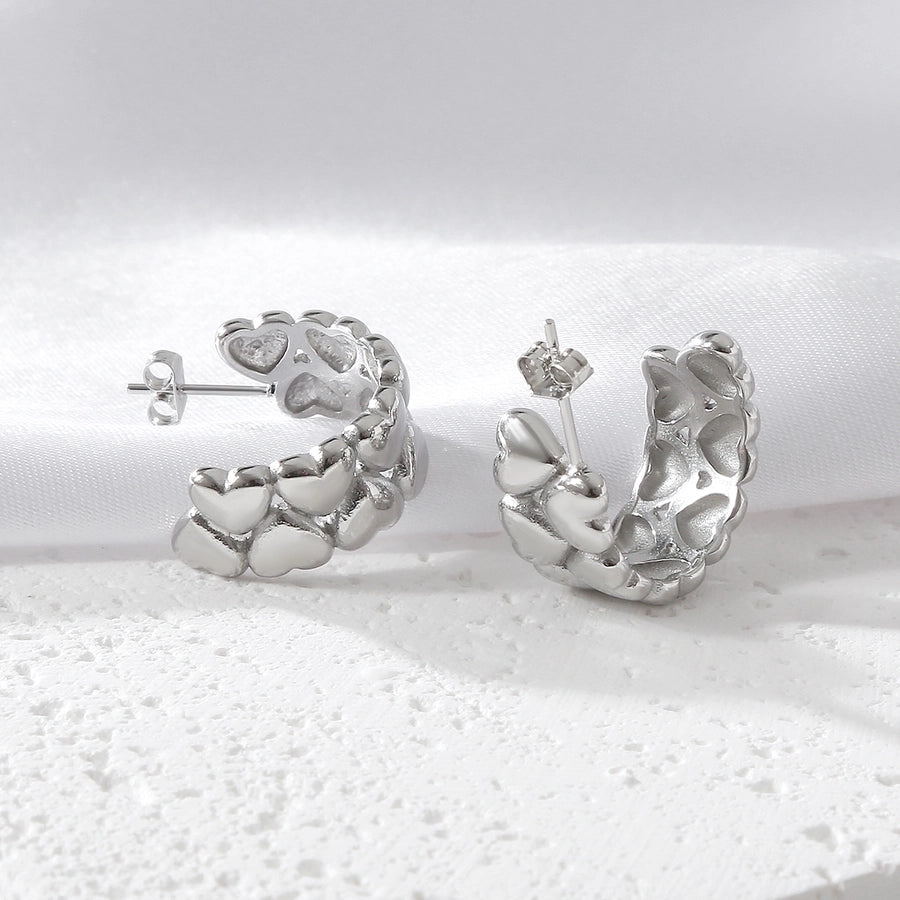 1 Pair Elegant C Shape Heart Shape 304 Stainless Steel 18K Gold Plated Ear Studs