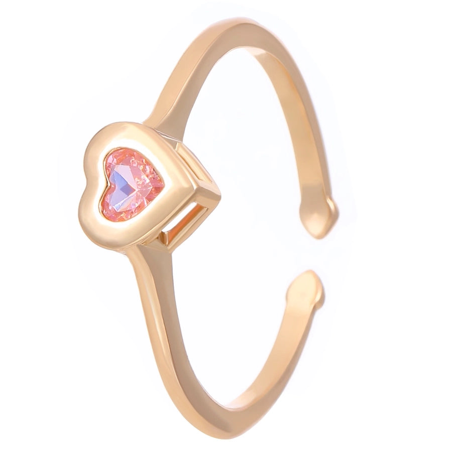 Copper Inlay Geometric Heart Shape Zircon Open Rings