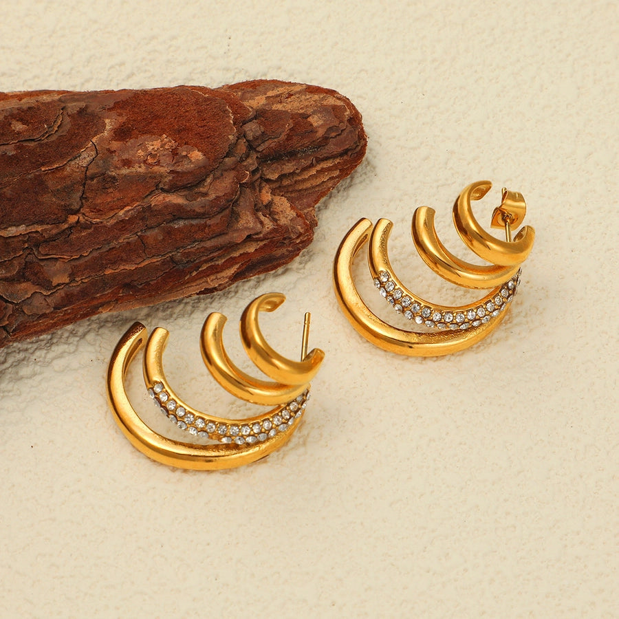 1 Pair Retro Geometric Plating Titanium Steel Zircon Ear Studs