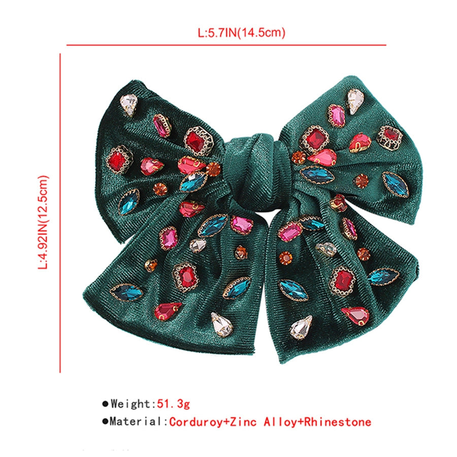 fashion bow knot alloy corduroy inlay artificial pearls rhinestones hair clip 1 piece