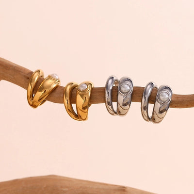 1 Pair Simple Style Geometric Inlay 304 Stainless Steel Pearl 18K Gold Plated Ear Cuffs