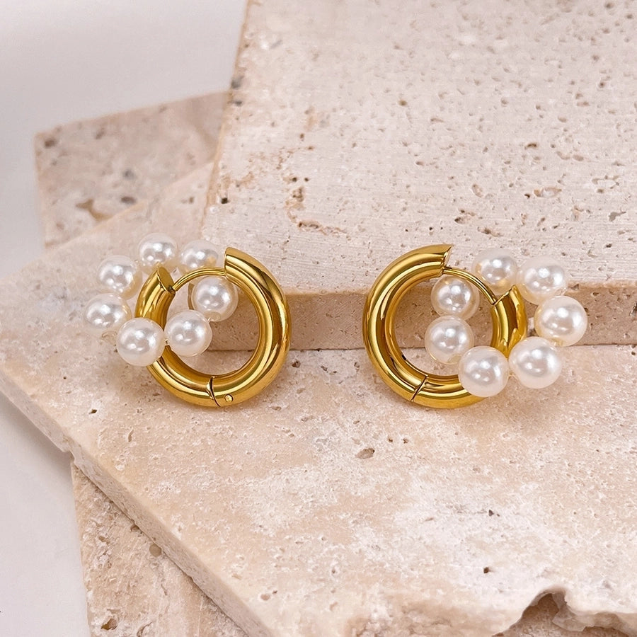 1 Pair French Style Geometric Pearl chain 304 Stainless Steel 18K Gold Plated Drop Earrings