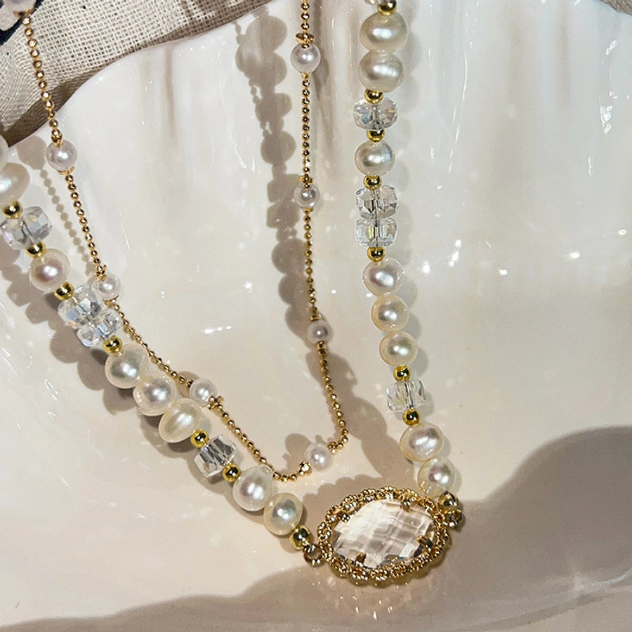 Simple Style Classic Style Round Artificial Crystal Imitation Pearl  Layered Necklaces