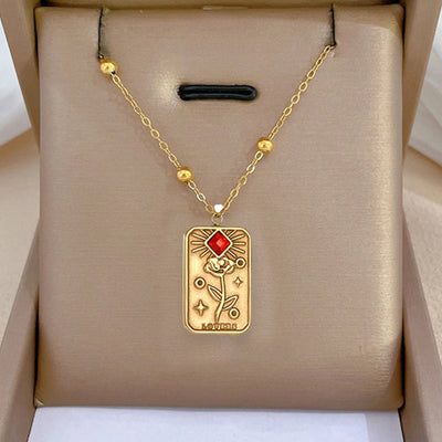 Jewelry Punk Roman Style Letter Rose Rectangle 304 Stainless Steel Zircon 18K Gold Plated Plating Inlay Pendant Necklace