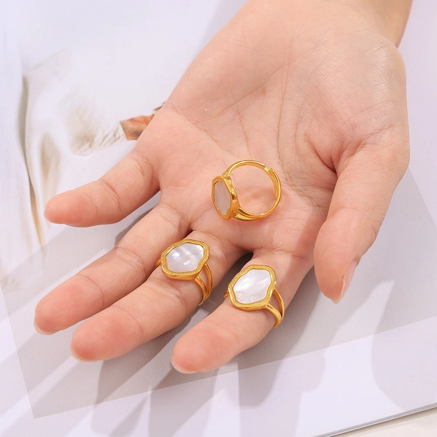 Jewelry Elegant Baroque Style Irregular Titanium Steel Shell 18K Gold Plated Inlay Open Rings